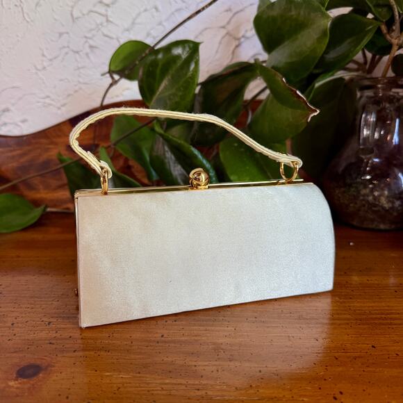 Jessica McClintock Ivory Satin Evening Bag Vintage Style Bridal Clutch Purse main image 1